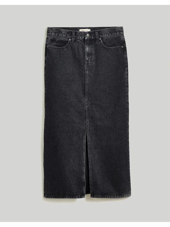 Madewell Dresses & Skirts - Madewell Black Denim Mid-Rise Maxi Front Split Skirt in Lunar Wash- Size 26
